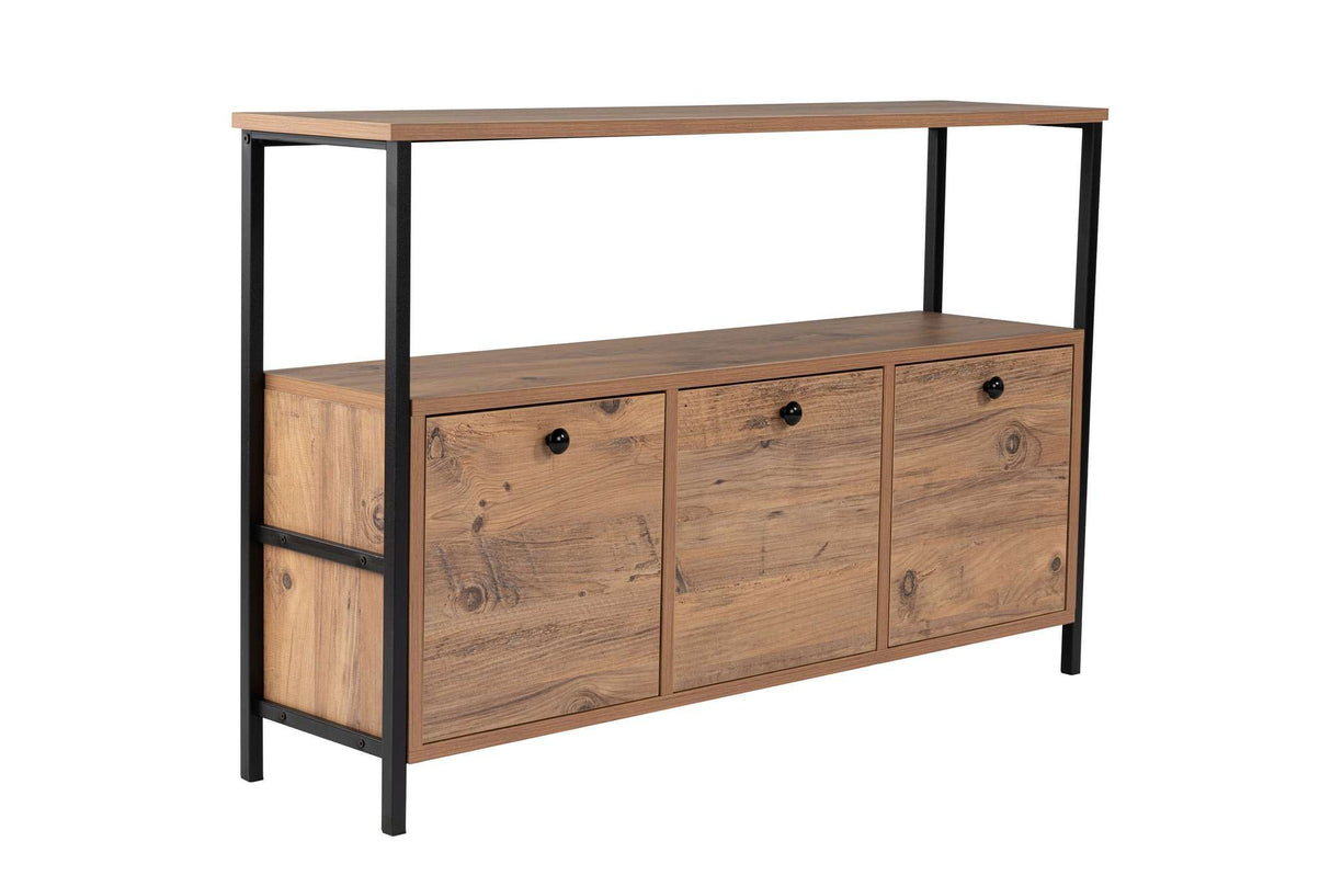 Buffet en pin Atlantique Saloce - Cadre noir - Trois compartiments - 120x77 cm 
