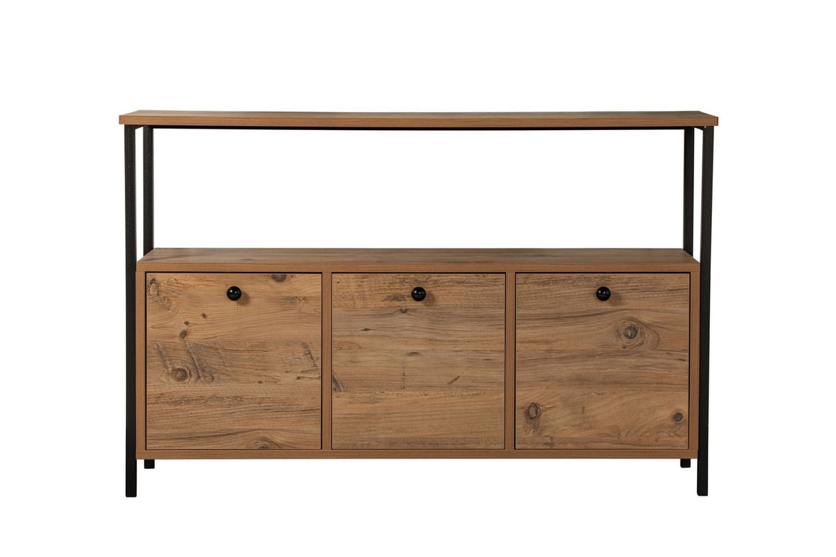 Buffet en pin Atlantique Saloce - Cadre noir - Trois compartiments - 120x77 cm 