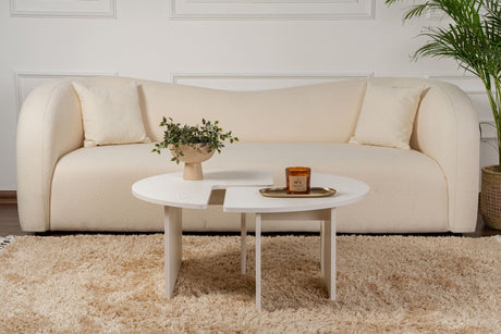 Table basse ronde Moari aspect bois mélaminé blanc 90 cm 
