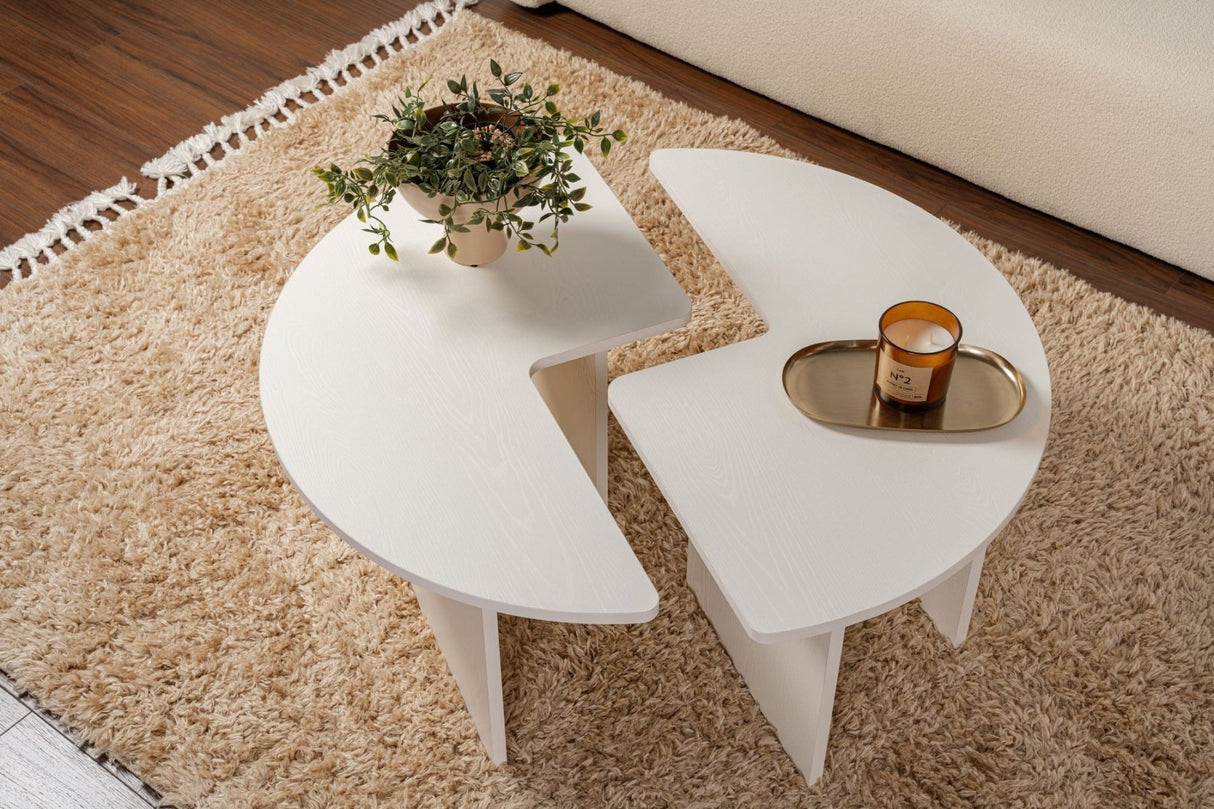 Table basse ronde Moari aspect bois mélaminé blanc 90 cm 