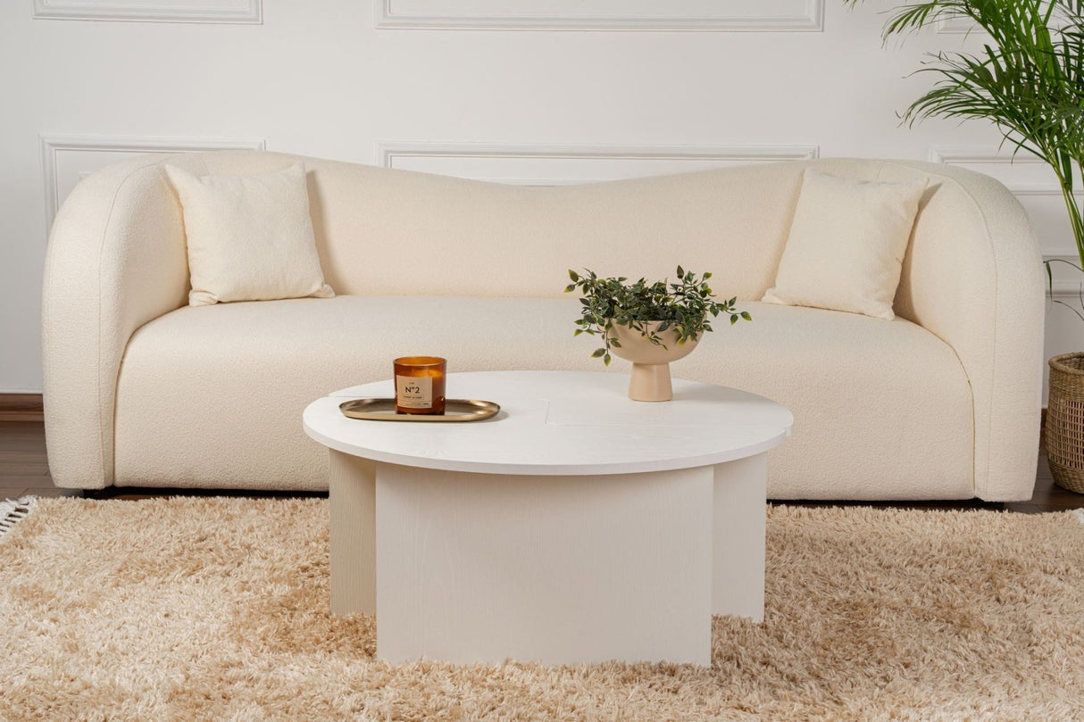 Table basse ronde Moari aspect bois mélaminé blanc 90 cm 