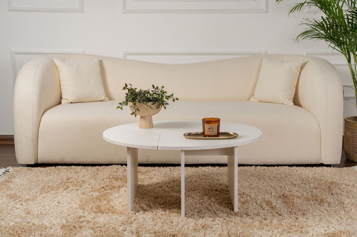 Table basse ronde Moari aspect bois mélaminé blanc 90 cm 