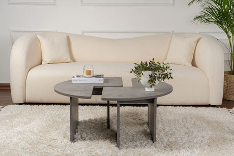 Table basse ronde Moari aspect béton gris mélaminé 90 cm 