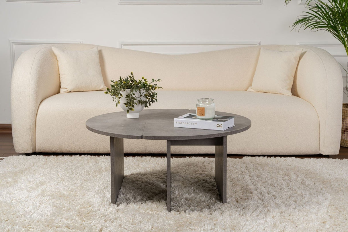 Table basse ronde Moari aspect béton gris mélaminé 90 cm 