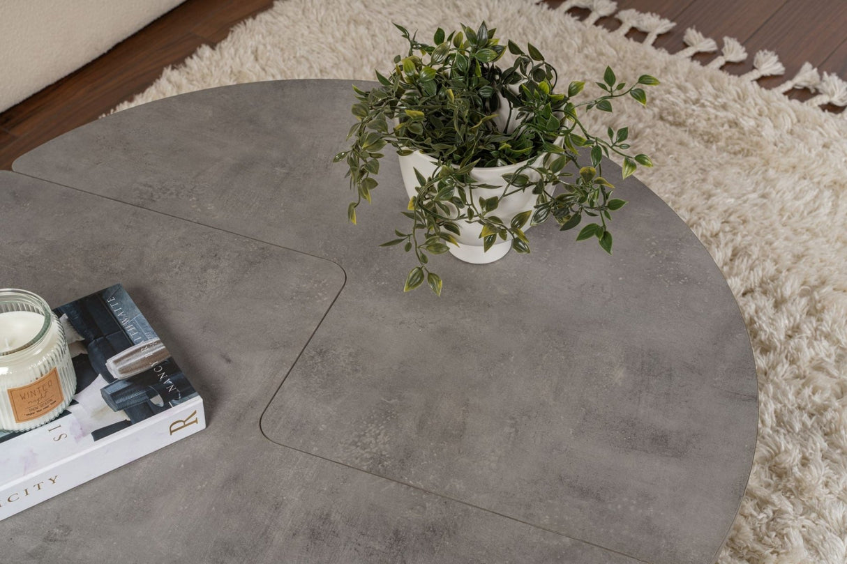 Table basse ronde Moari aspect béton gris mélaminé 90 cm 