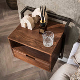 Zwevend Nachtkastje industrieel Naomi Acaciahout open vak Drift Brown