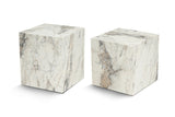 Ensemble de Tables d'Appoint Modernes de 2 Cubes Carrés Aspect Marbre - 40x40x40/45 