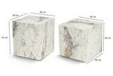 Ensemble de Tables d'Appoint Modernes de 2 Cubes Carrés Aspect Marbre - 40x40x40/45 