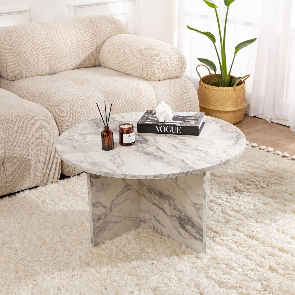 Table basse ronde Armo effet marbre 80 cm 