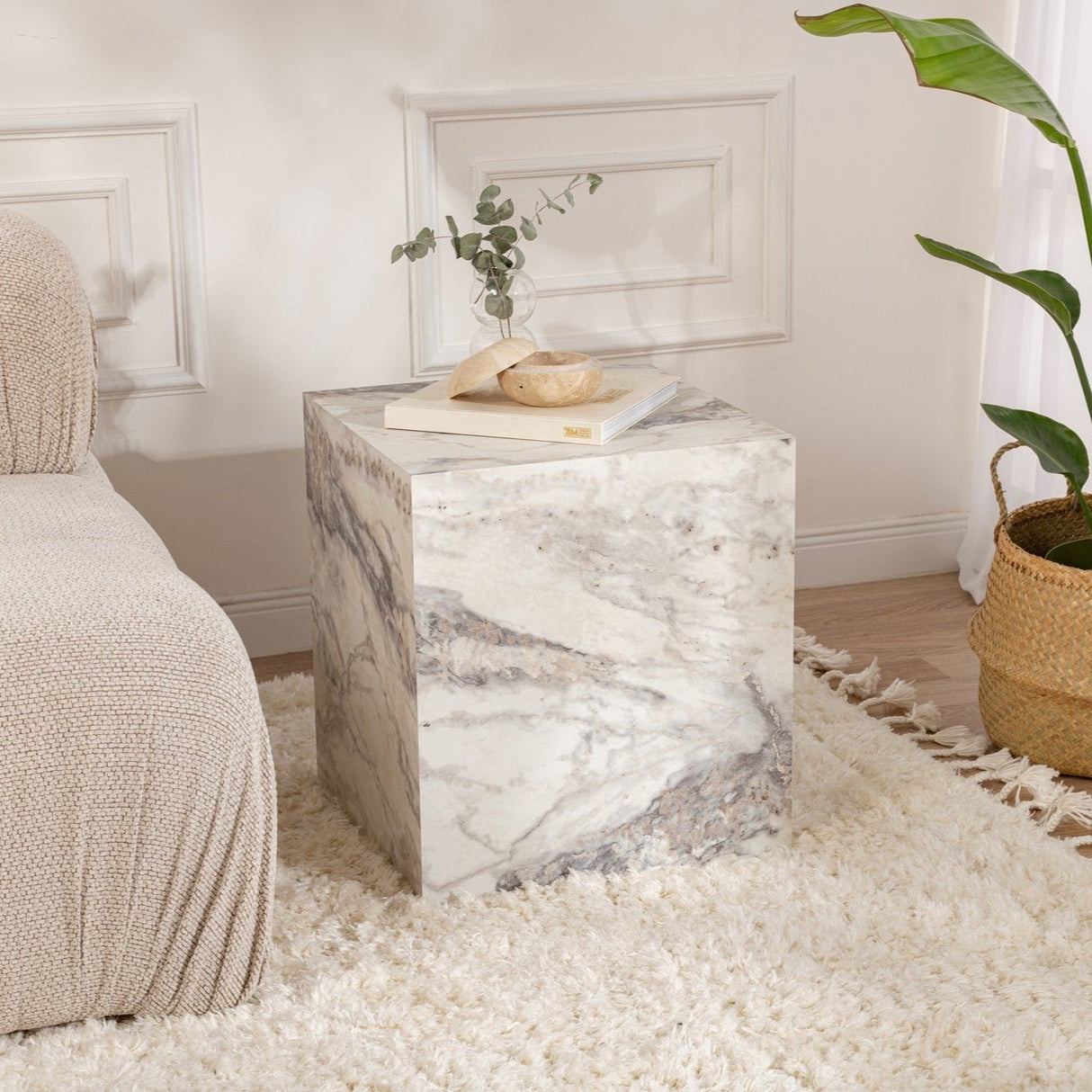 Table d'appoint moderne Cube Carré Effet Marbre - 45x45x50 cm 