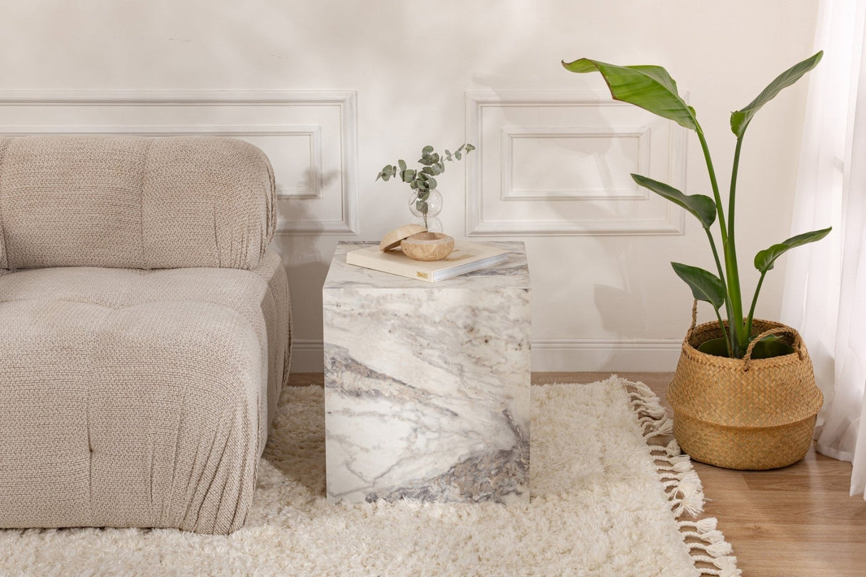 Table d'appoint moderne Cube Carré Effet Marbre - 45x45x50 cm 
