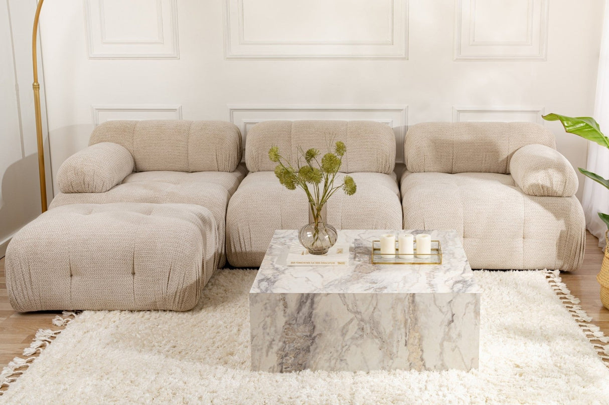 Table basse moderne carrée 90x90 cm effet marbre Prasmi 