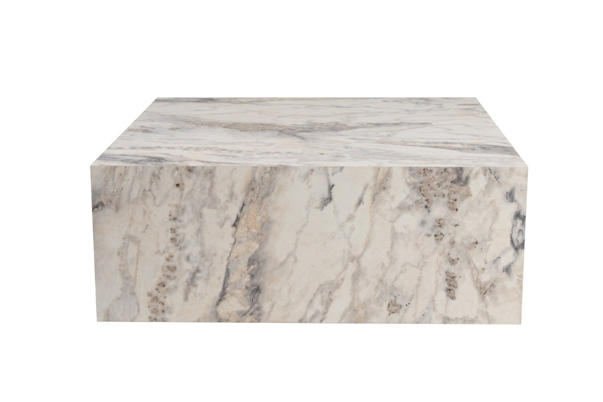 Table basse moderne carrée 90x90 cm effet marbre Prasmi 