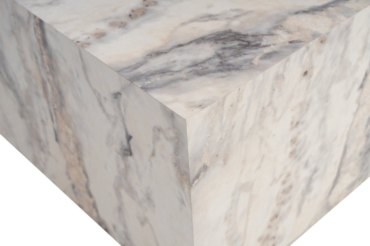 Table basse moderne carrée 90x90 cm effet marbre Prasmi 
