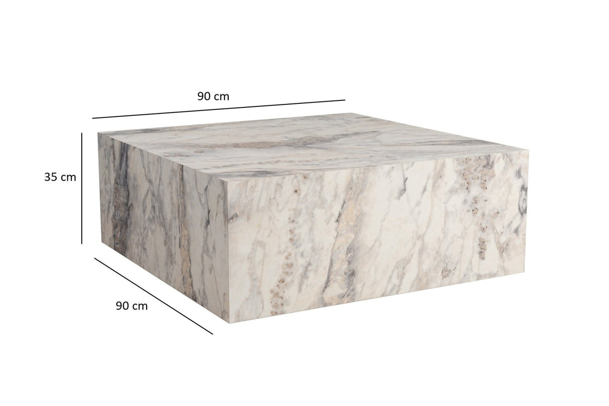 Table basse moderne carrée 90x90 cm effet marbre Prasmi 