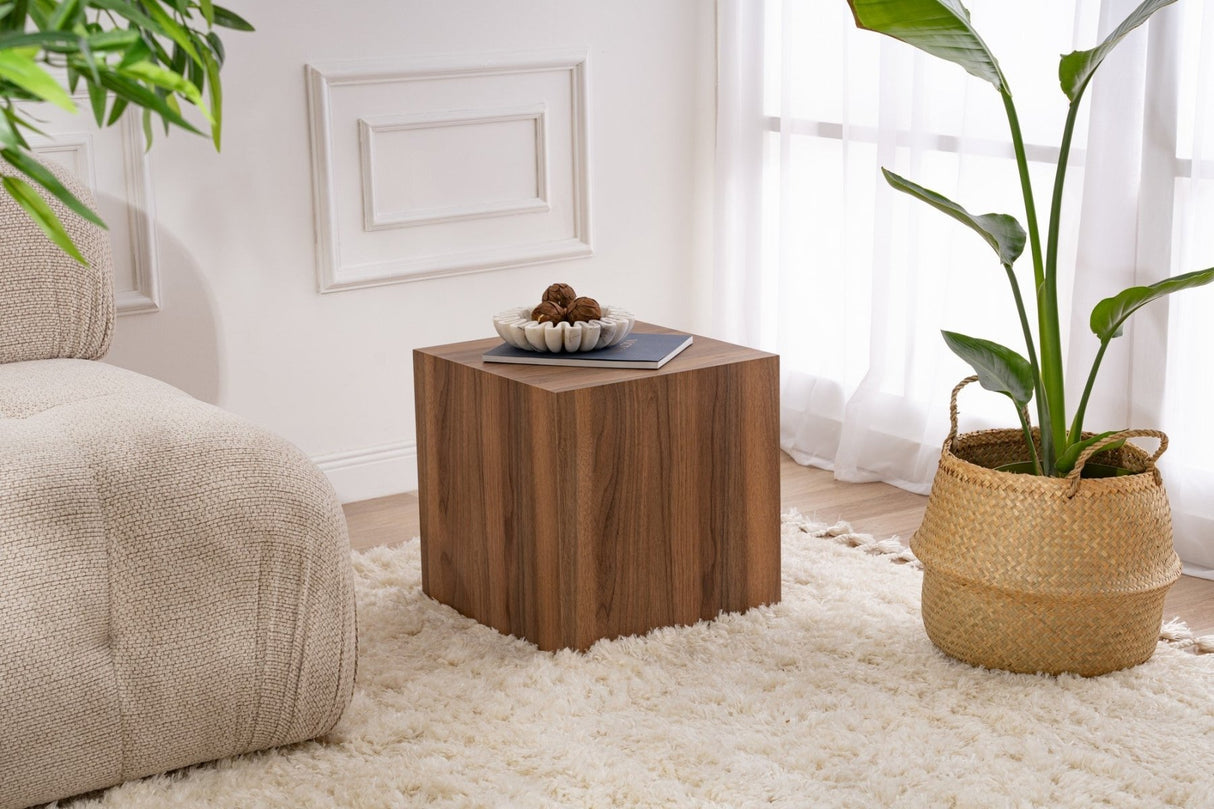 Table d'appoint moderne Cube Carré aspect Noyer - 45x45x50 cm 