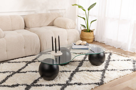 Table basse forme de rein organique - Verre - Cadre noir 120x70 cm 