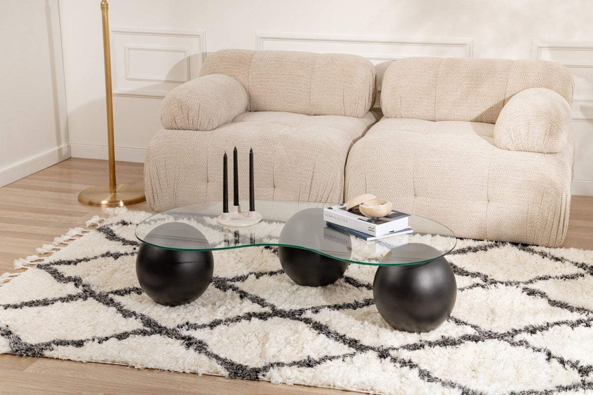 Table basse forme de rein organique - Verre - Cadre noir 120x70 cm 