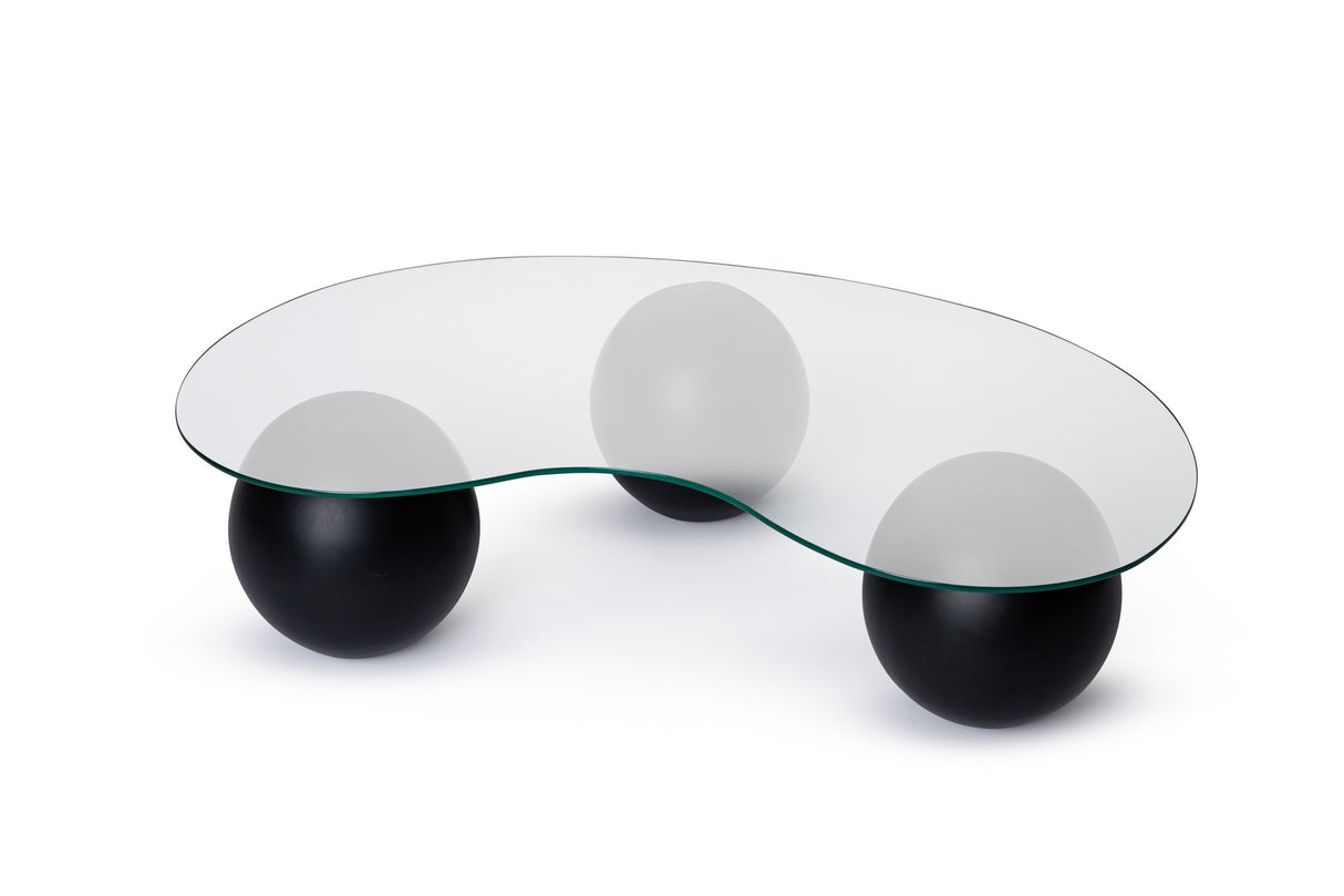 Table basse forme de rein organique - Verre - Cadre noir 120x70 cm 