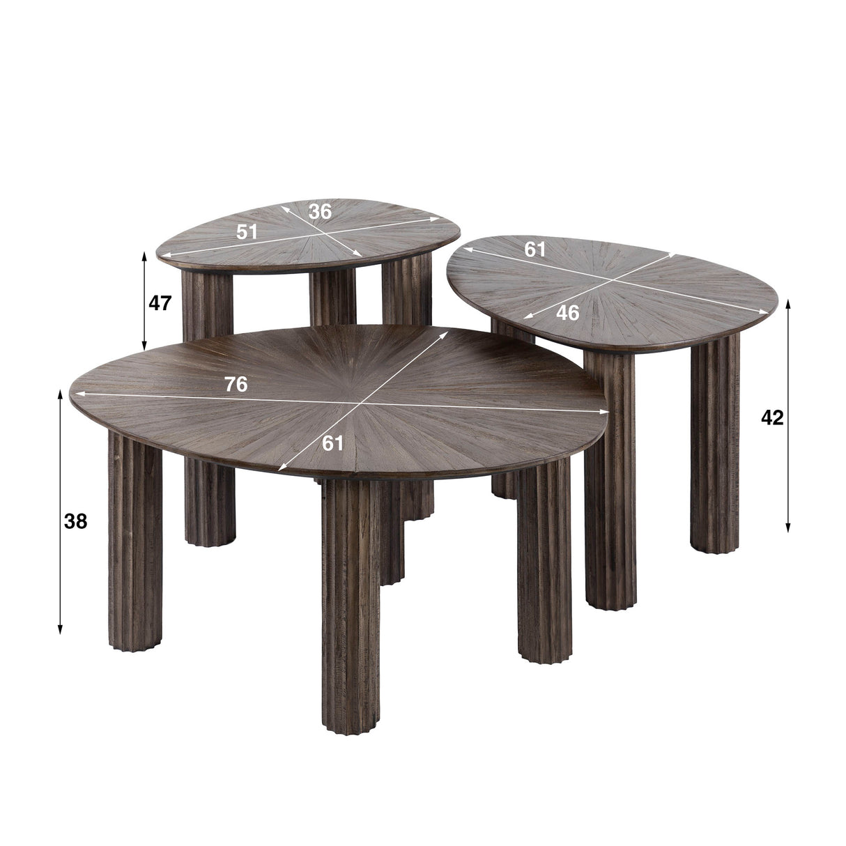 Salontafel set van 3 Myla Driehoekig Teakhout Bruin