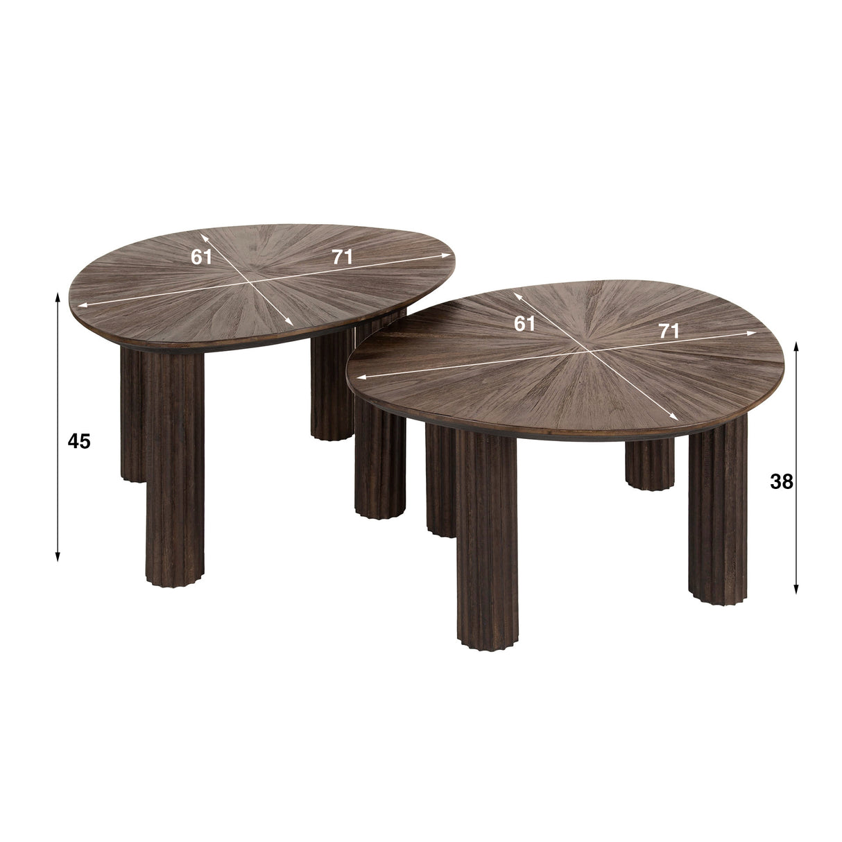 Salontafel set van 2 Myla Driehoekig Teakhout Bruin