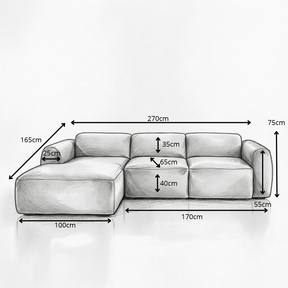 Banken-Hoekbank oker chenille stof - 270x165 cm - Shane - links-Dimehouse