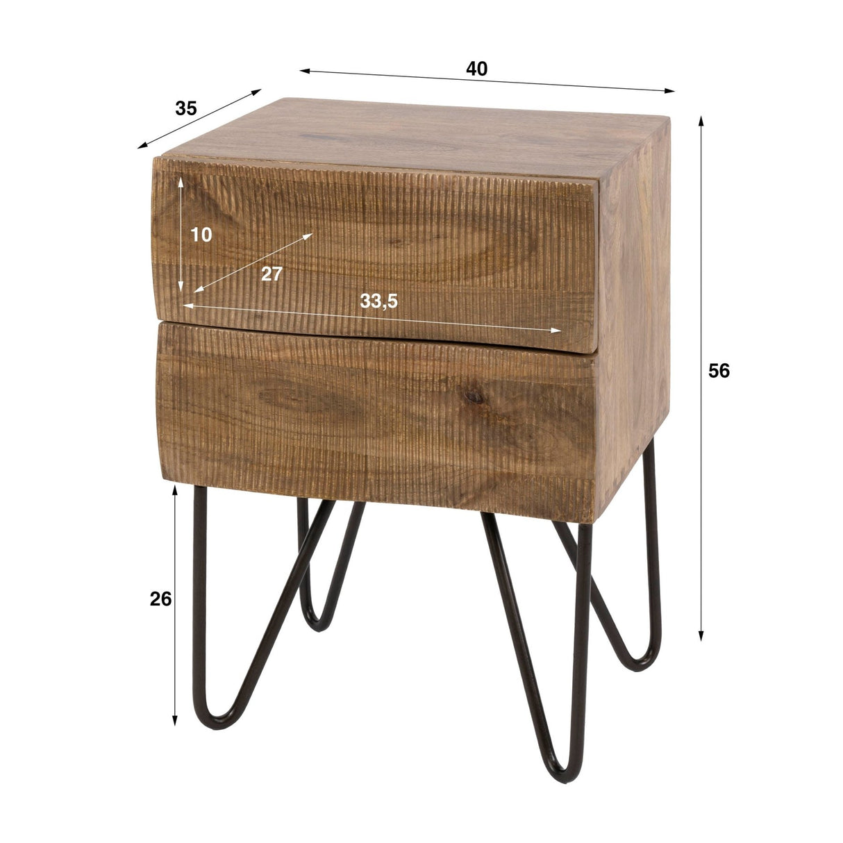 Nachtkastje 2 lades zandkleur mangohout Oona