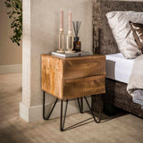 Nachtkastje 2 lades zandkleur mangohout Oona