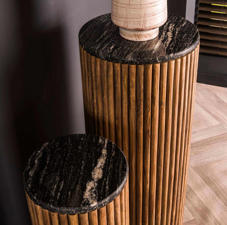 Colonnes de fleurs Ensemble de 2 Louis Mango Wood Black Marble Ø35-Ø25 cm