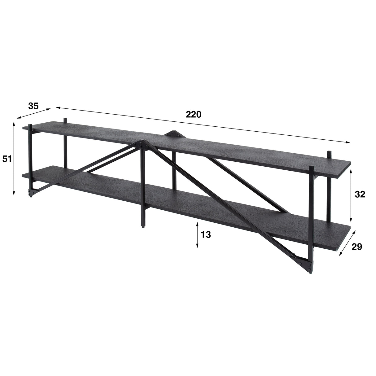 Meuble TV Loek Gris Métal 220 cm 