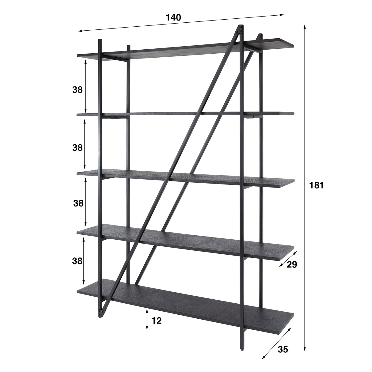 Wandkast Loek 5-laags Metaal Grijs 140 cm
