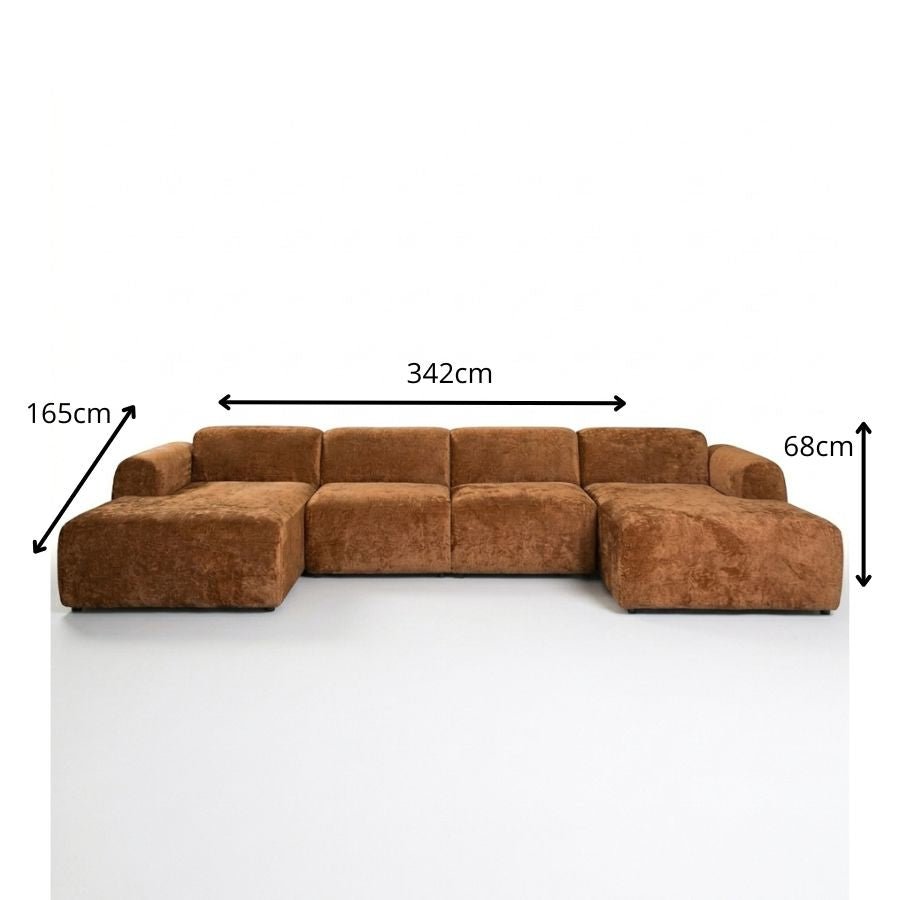 Banken-U-bank oker chenille stof - 342x165 cm - Shane-Dimehouse