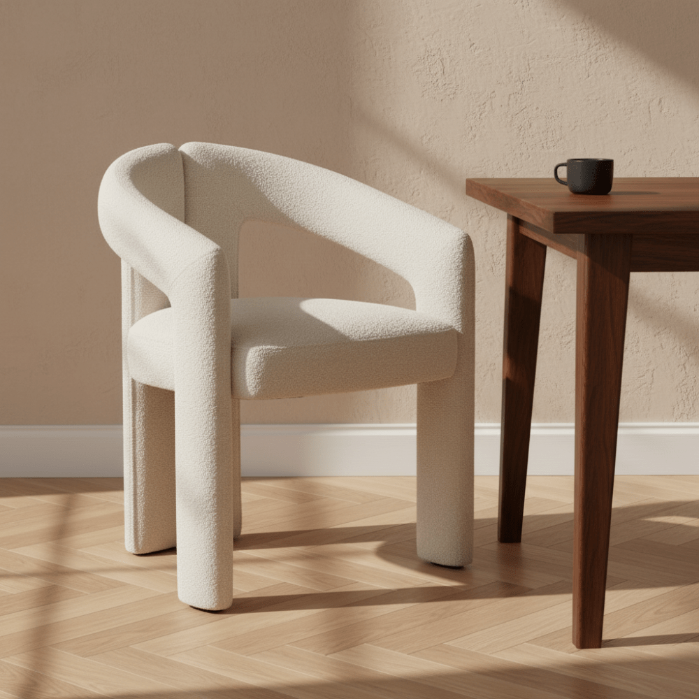 Chaise de salle à manger Ivoire Bouclé Maro - Tissu complet 