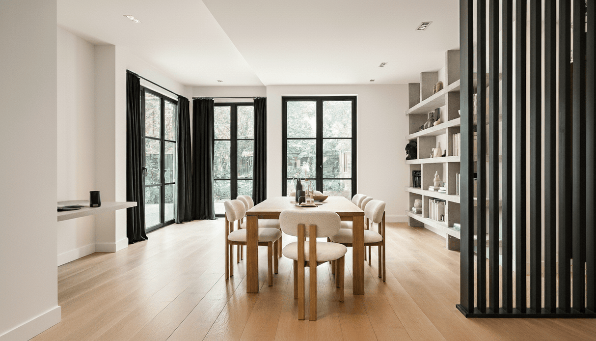 Chaise de salle à manger Japandi Miyo Bouclé Couleur Sable - Cadre en aspect Noyer 