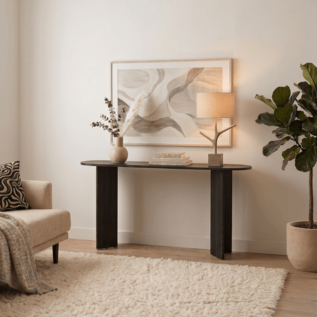 Table d'appoint ovale mélamine noire 150x35 cm - Sota