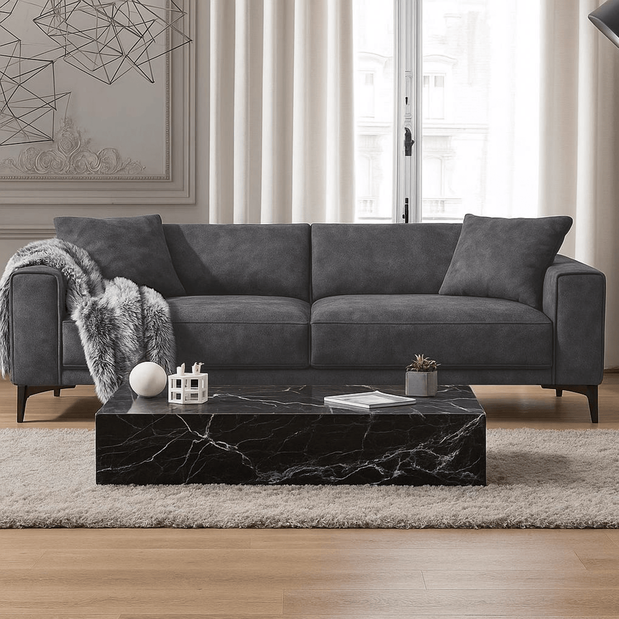 Canapé 2,5 places Davidson Anthracite Tissu Microfibre 