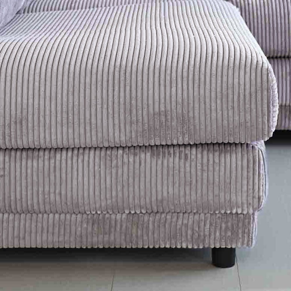 Hoekbank lichtgrijs ribstof plofbank Gabi - links