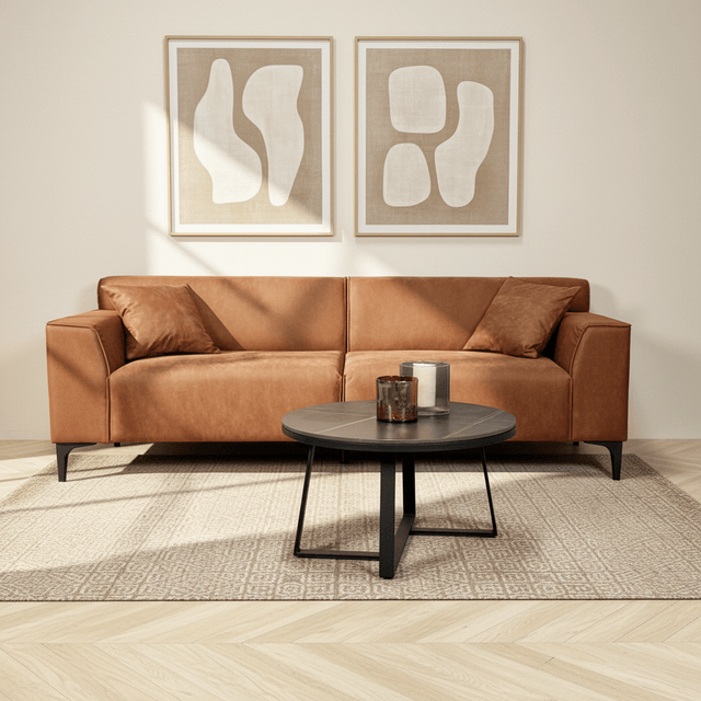 3-zits bank cognac microvezel stof Davidson