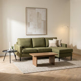 3-zits hoekbank Blair stof groen links en rechts sfeerfoto in modern interieur