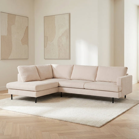 3-zits hoekbank Chiara ribstof beige sfeerfoto in modern interieur