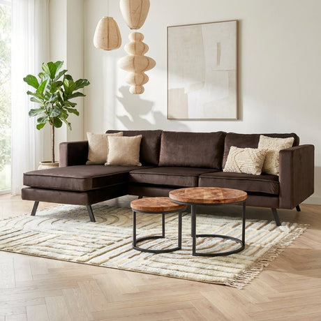 3-zits hoekbank Gino velvet bruin links sfeerfoto in modern interieur