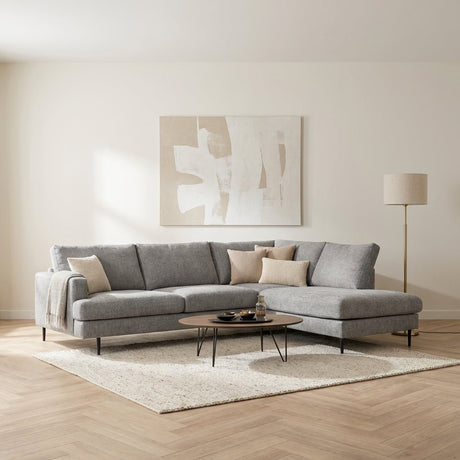 3-zits hoekbank Nevada stof beige rechts sfeerfoto in modern interieur