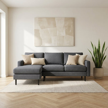 3-zits hoekbank chaise longue Riven donkergrijs sfeerfoto in modern interieur