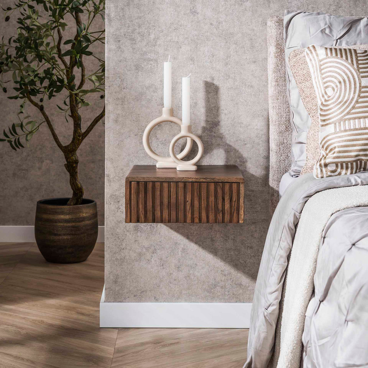 Table de nuit flottant en bois d'acacia drift brown – 1 tiroir 