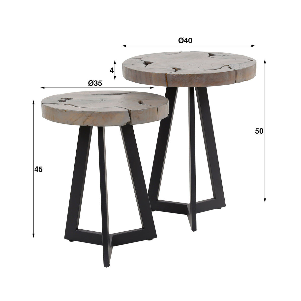 Ensemble de tables d'appoint rondes Mase en bois de teck gris