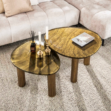 Table basse organique Aurora L – Or antique – 70x59 cm 