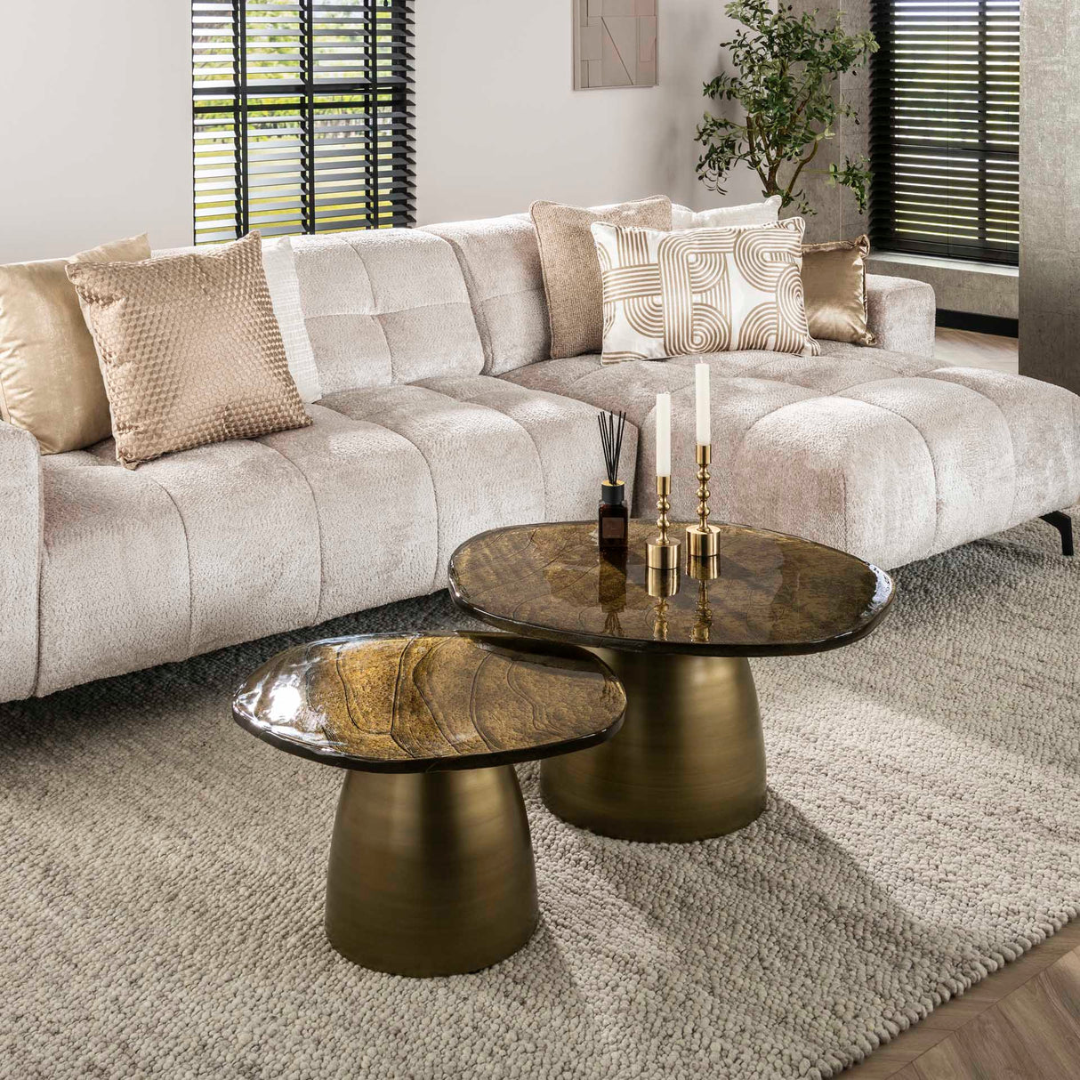 Salontafel Set Aurora Antiek Goud Set van 2