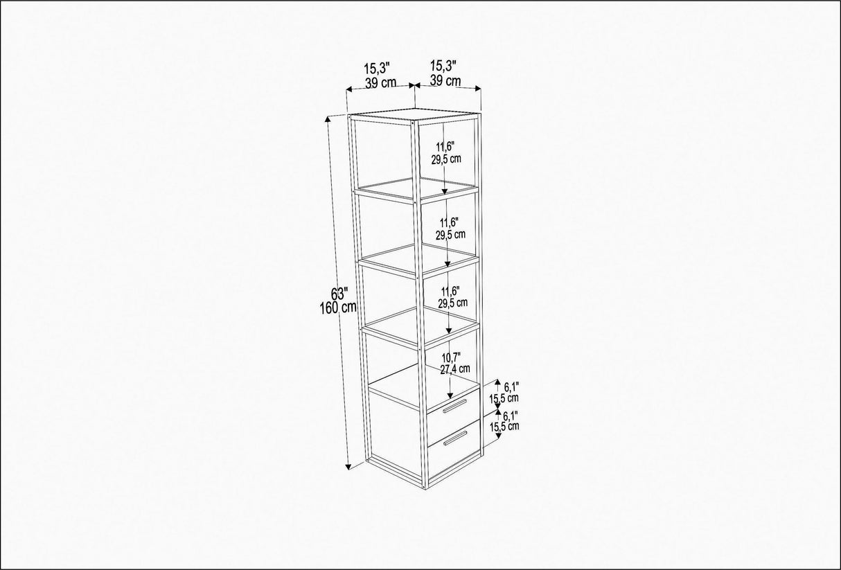 Boekenkast Robbins Black Zwart Eik Melamine 39x160x39 cm