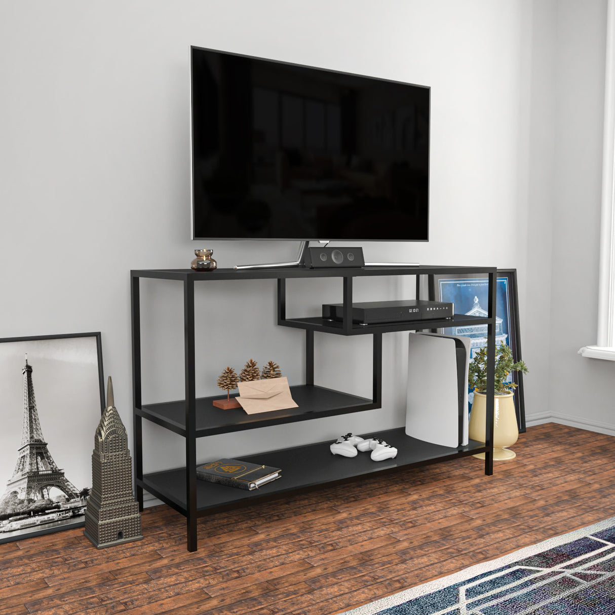 TV Meubel Robbins Black Antraciet Zwart Melamine 120x75x39 cm