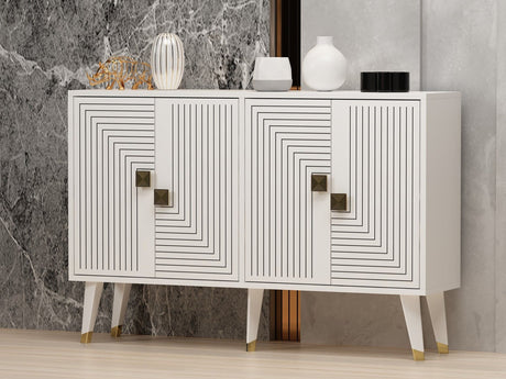 Ahart sidetable wit met goud 120 cm Wit, Goud Gemelamineerd houtcomposiet